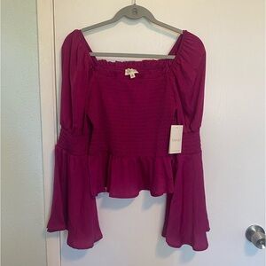 Meraki Women’s NWT Bell Sleeved Boho Style Fuchsia Blouse Top Sz M New